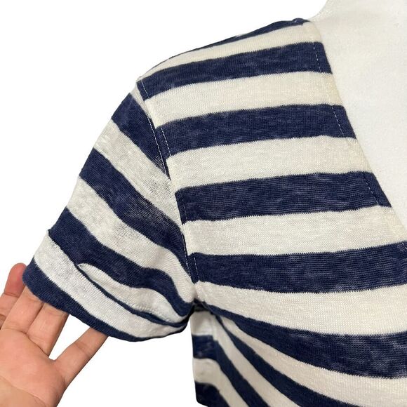 THEORY Nautical Karelo Shirt Dress in Navy & White Striped Small Soft Linen - Picture 3 of 16